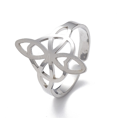 Heart with Sailor's Knot 304 Stainless Steel Hollow Open Cuff Ring for Women RJEW-E073-02P-1