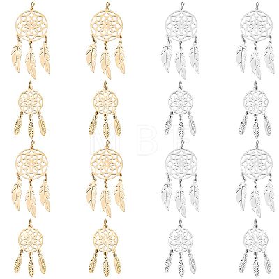 8Pcs 4 Style 201 & 304 Stainless Steel Pendants STAS-SC0004-28-1