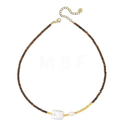 Rectangle Natural Baroque Keshi Pearl and Faceted Round Natural Mixed Stone Beaded Necklaces for Women NJEW-JN06682-1