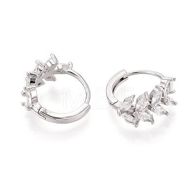 Brass Micro Pave Cubic Zirconia Leaf Hoop Earrings EJEW-T048-41B-P-1