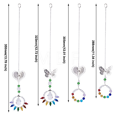 4Pcs 4 Style Butterfly & Heart Crystals Chandelier Suncatchers Prisms Chakra Hanging Pendant AJEW-CF0001-17-1