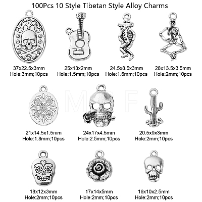 100Pcs 10 Style Tibetan Style Alloy Pendants TIBEP-CJ0001-85-1