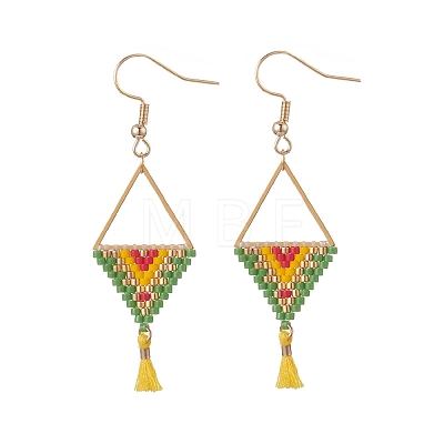 Glass Seed Braided Triangle Dangle Earrings EJEW-MZ00053-01-1