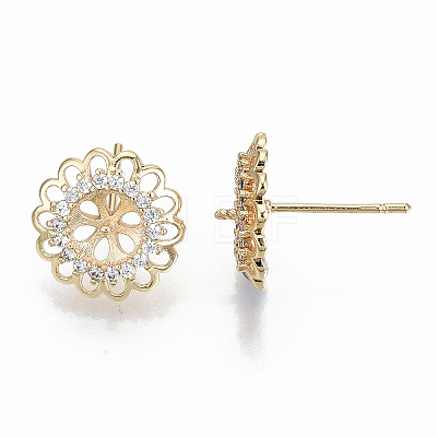 Brass Micro Pave Clear Cubic Zirconia Stud Earring Findings KK-T062-52G-NF-1