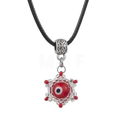 Evil Eye Handmade Lampwork & Glass Sead Beaded Pendant Necklaces NJEW-MZ00092-02-1