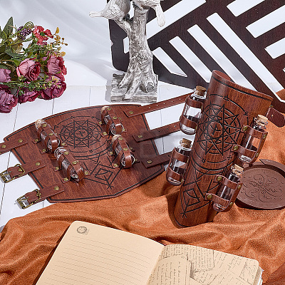 1 Pair Adjustable PU Leather Cord Bracelet with Glass Bottles AJEW-CL0002-53A-1