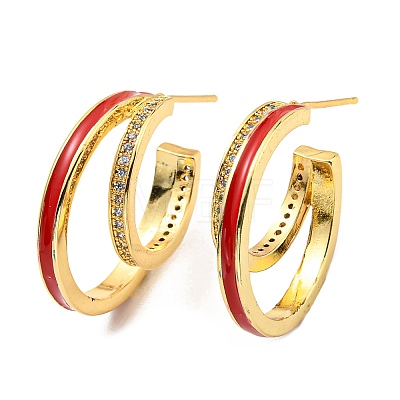 Enamel Round Stud Earrings with Cubic Zirconia KK-C026-10G-1