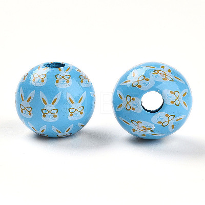 Easter Theme Printed Wood Beads WOOD-T032-22F-1