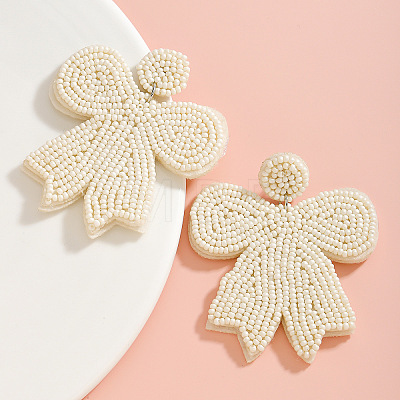 Glass & Cloth Bowknot Dangle Stud Earrings FS-WG55AB9-02-1