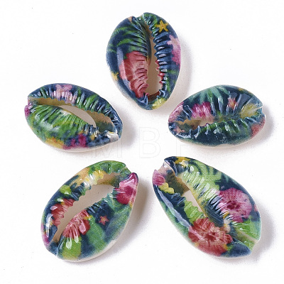 Printed Natural Cowrie Shell Beads X-SSHEL-R047-01-C02-1