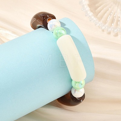 Opaque Acrylic Tube and Round Beaded Stretch Bracelets BJEW-JB14455-1