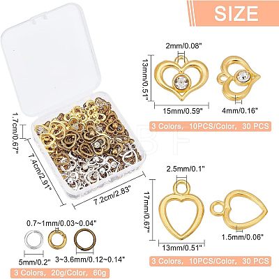 SUPERFINDINGS 60Pcs 6 Style Heart Alloy Pendants FIND-FH0003-46-1