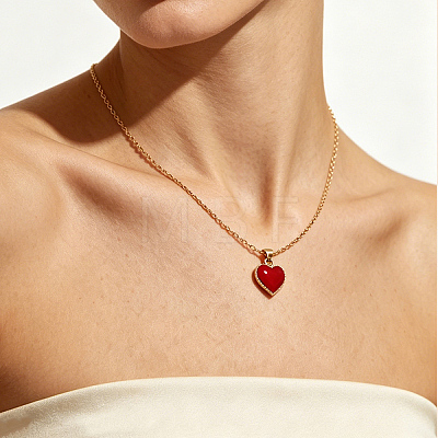 Zinc Alloy Ruby Rhinestone Love Heart Pendant Necklaces for Women TZ8226-1