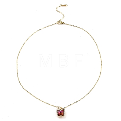 Butterfly Glass Pendant Necklaces NJEW-E105-06KCG-02-1
