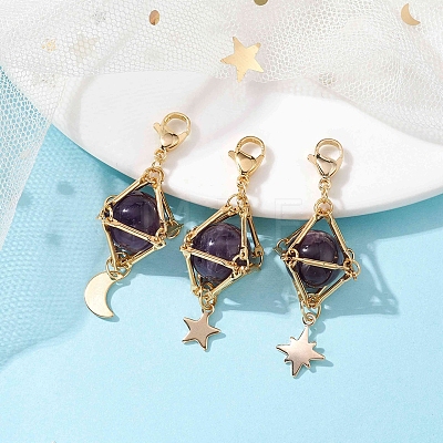 Natural Amethyst Brass Pendant Decorations HJEW-JM01817-03-1