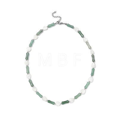 Natural Shell Heart & Green Aventurine Bamboo Beaded Necklace NJEW-TA00123-1