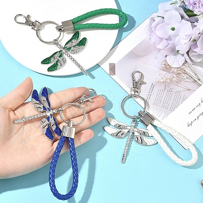 Alloy Enamel & Crystal Rhinestone & PU Leather Strap Keychain KEYC-YW00306-01-1