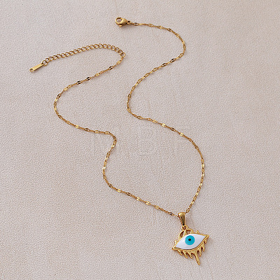 Vintage 304 Stainless Steel Enamel Evil Eye Pendant Necklaces for Women XZ3178-1