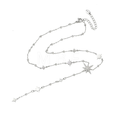 304 Stainless Steel Micro Pave Clear Star Pendant Long Tassel Y Necklaces for Women NJEW-C119-02P-1