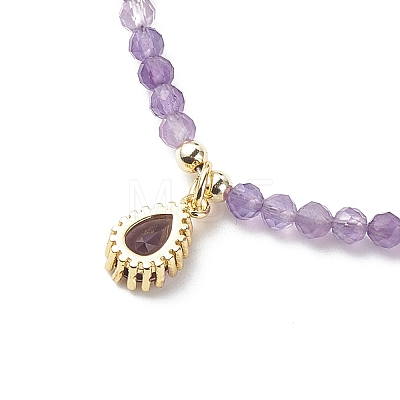 Cubic Zirconia Teardrop Pendant Necklace with Natural Amethyst Beaded Chains NJEW-JN04121-02-1