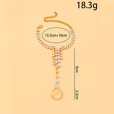 Brass Pave Cubic Zirconia Teardrop Hand Chain Finger Ring Bracelets for Women WGDC1F4-02-1