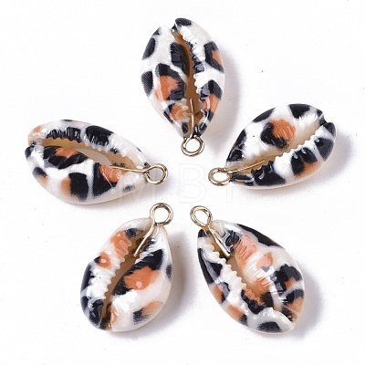 Printed Natural Cowrie Shell Pendants SSHEL-R047-02-A03-1