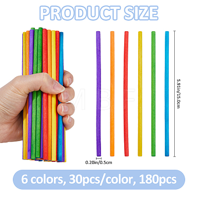 180Pcs 6 Colors Wood Craft Sticks WOOD-FH0002-51-1