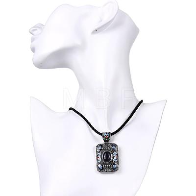 National Style Necklaces Antique Silver Plated Brass Corundum Gemstone Pendant Necklaces NJEW-BB00618-03-1