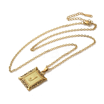 201 Stainless Steel Cable Chain Rectangle with Letter Pendant Necklaces NJEW-M070-01G-J-1