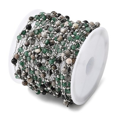 Handmade Natural Indian Agate & Synthetic Howlite & 316 Stainless Steel Round Link Chains CHS-L033-07P-02-1