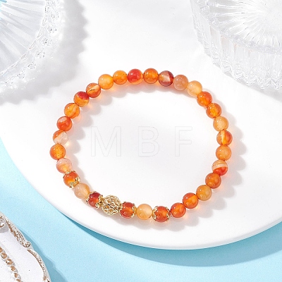 3Pcs 3 Colors Natural Red Agate & Striped Agate/Banded Agate & Peacock Green Agate(Dyed & Heated) & Brass Round Beaded Stretch Bracelet Sets for Women BJEW-JB12265-1