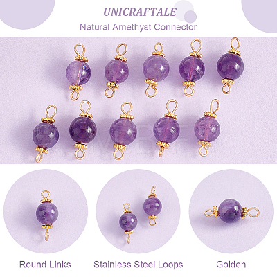 Unicraftale 30Pcs Natural Amethyst Connector Charms FIND-UN0001-70-1