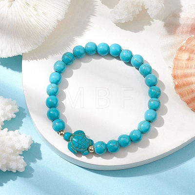 Round Synthetic Turquoise Beaded Stretch Bracelets BJEW-JB10269-04-1