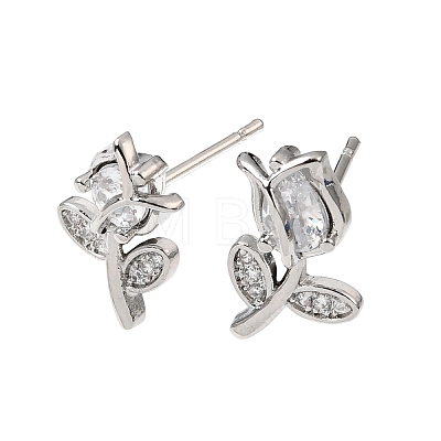 Brass Micro Pave Cubic Zirconia Stud Earrings KK-CBA8324-19P-01-1