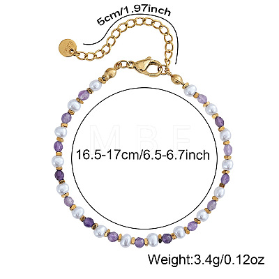 Natural Amethyst & Imitation Pearl Beaded Bracelets for Women UB9347-1