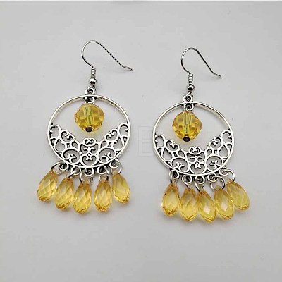 Bohemian Flower Tassel Alloy Pave Cubic Zirconia Dangle Earrings for Women TA8564-3-1