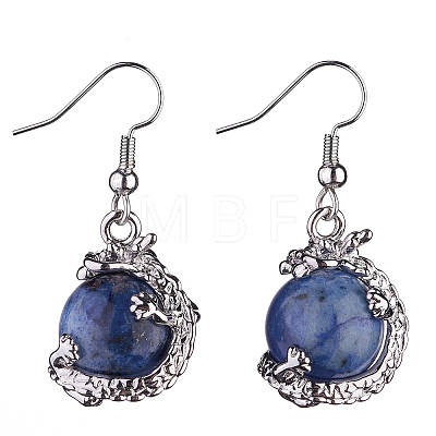 Natural Dyed Lapis Lazuli Dragon Dangle Earrings EJEW-A092-12P-06-1