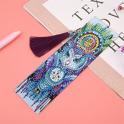 Owl Pattern DIY Diamond Painting Bookmark with Tassel Pendants Kits PW-WG72CB5-01-1