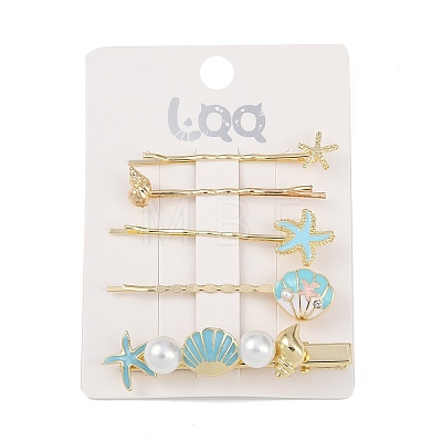 Conch/Starfish/Shell Shape Alloy Hair Bobby Pin Sets AJEW-A056-02B-1