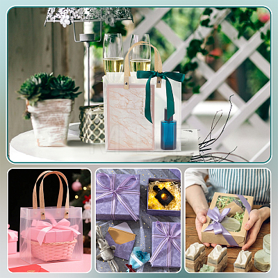 Transparent Frosted PVC Plastic Gift Tote Bags with Green Ribbon ABAG-WH0048-68B-1