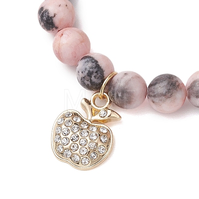 Natural Pink Zebra Jasper Beads & Apple Charms Bracelets & 304 Stainless Steel Flat Round Pendants Set SJEW-JS01307-01-1