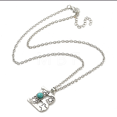 Letter A~Z Antique Silver Plated Alloy with Synthetic Turquoise Pendant Necklaces NJEW-G080-01B-1