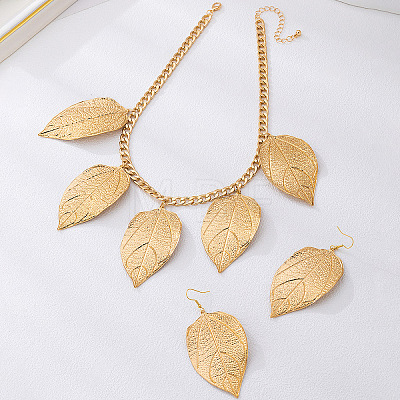 Alloy Leaf Shape Dangle Earrings & Pendant Necklaces Sets WGCA963-01-1