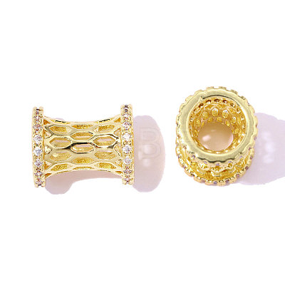 Drum Brass Clear Cubic Zirconia European Beads KK-OY001-08G-1