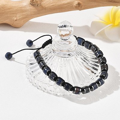 Adjustable Natural Sodalite and Non-magnetic Synthetic Hematite Braided Bead Bracelets BJEW-Z090-01C-1