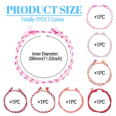 7Pcs 7 Colors Bohemian Cotton Cord Braided Bracelets BJEW-TA0001-29-1