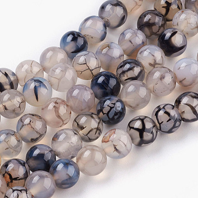 Round Natural Dragon Veins Agate Beads Strands X-G-S124-8mm-1