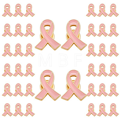 40Pcs Breast Cancer Awareness Pink Ribbon Enamel Pin JEWB-ME0001-22-1