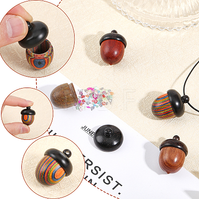 4Pcs 4 Styles Wooden Acorn Box Jewelry Pendants WOOD-CA0001-65-1