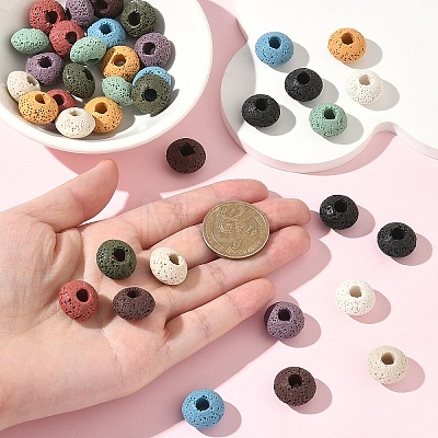 40Pcs 10 Colors Natural Lava Rock European Beads G-YW0003-01-1
